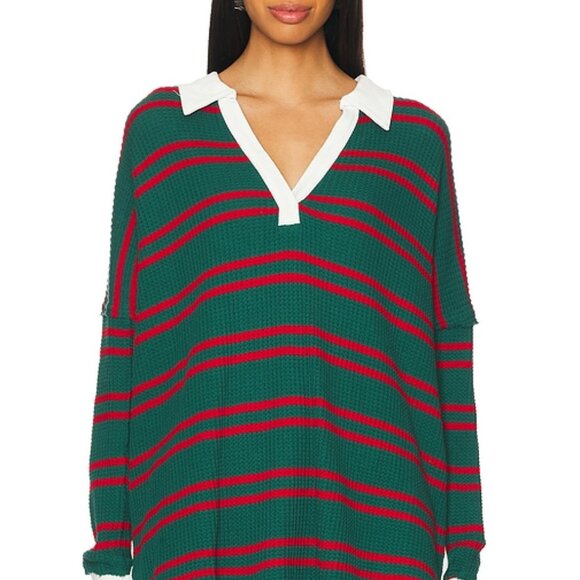 Free People x We The Free People Striped Travis Polo  Green Combo XS - Picture 1 of 6